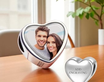 Personalized Engraved Heart Photo Silver Charm with Text | Custom Jewelry Charms for bracelet, Heart Charm, Pandora Charms, Gift Ideas