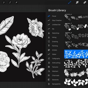 Procreate 50 Flower Stamp Brushes, Tattoo Stencil Brush Pack, Detailed Leaves Brush Set, Commercial Use, Ipad, Hand-drawn Digital Download
