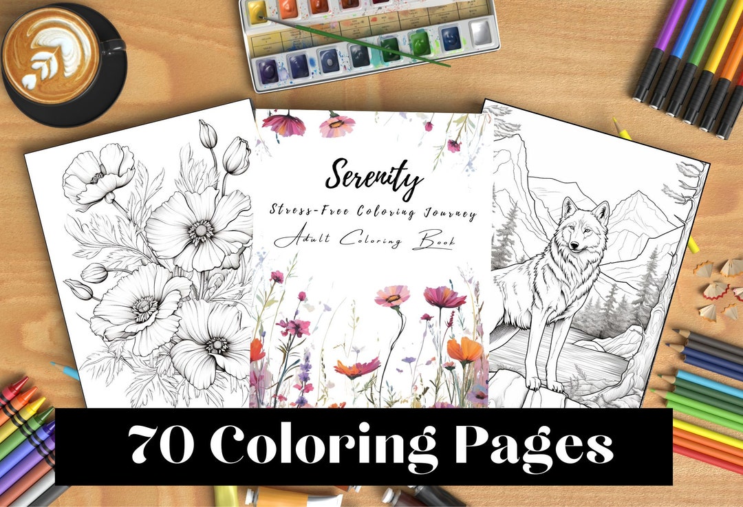 70 Coloring Book - Serenity: Stress-free Coloring Journey (coloring ...