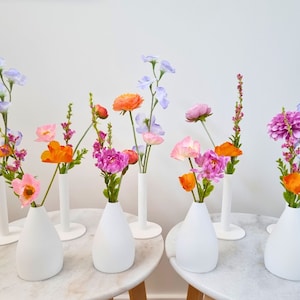 Whimsical Wildflower Bud Vases, Colourful Table Flowers, Orange Purple Pink Silk Flowers, Artificial Flowers for Wedding or Bridal Shower