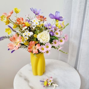 ワイルドフラワー駆け落ちパッケージ、カラフルな造花ブーケ＆ブートニア、春のウェディング造花ブーケ、ブライダルガーデンシルクフラワー