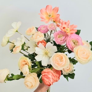 Pastel wildflower bouquet, peach cream flower arrangement, custom silk flower arrangement, pink faux bridal bouquet, silk flower bouquet
