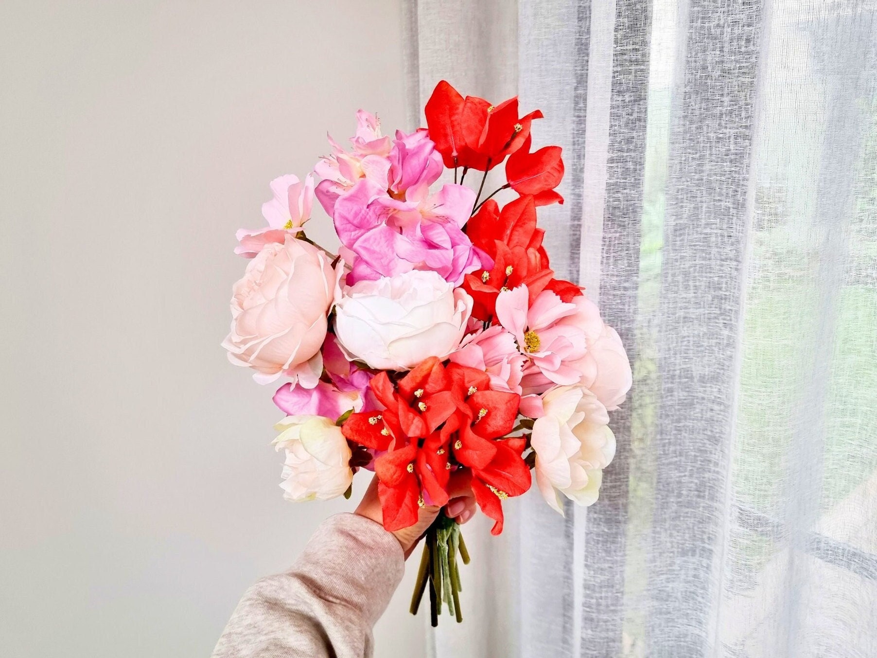 Luabue Künstlicher Blumenstrauß - Rote Rosen & Weiße Nelken Für Deko