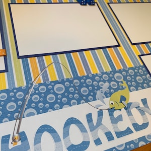 Hooked Fishing 12x12 Premade Scrapbook Pages for boy girl family lake