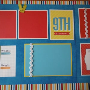 Happy 9th Birthday 4 Premade 12x12 Scrapbook Pages for Family Girl Boy Daughter or Son