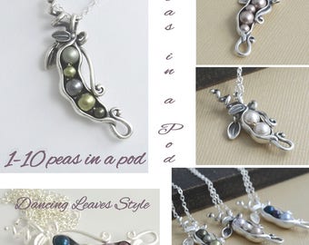 Gift for mom, 123456789, 10 peas in a pod necklace, sterling silver, pearl birthstone, personalized initial necklace, for grandma