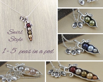 pea pod necklace, 12345 peas in a pod, sterling silver, pearl birthstone, gift for mom, gift for wife, sister necklaces, personalized gift