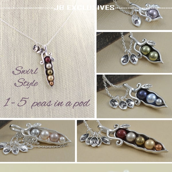 pea pod necklace, 12345 peas in a pod, sterling silver, pearl birthstone, gift for mom, gift for wife, sister necklaces, personalized gift