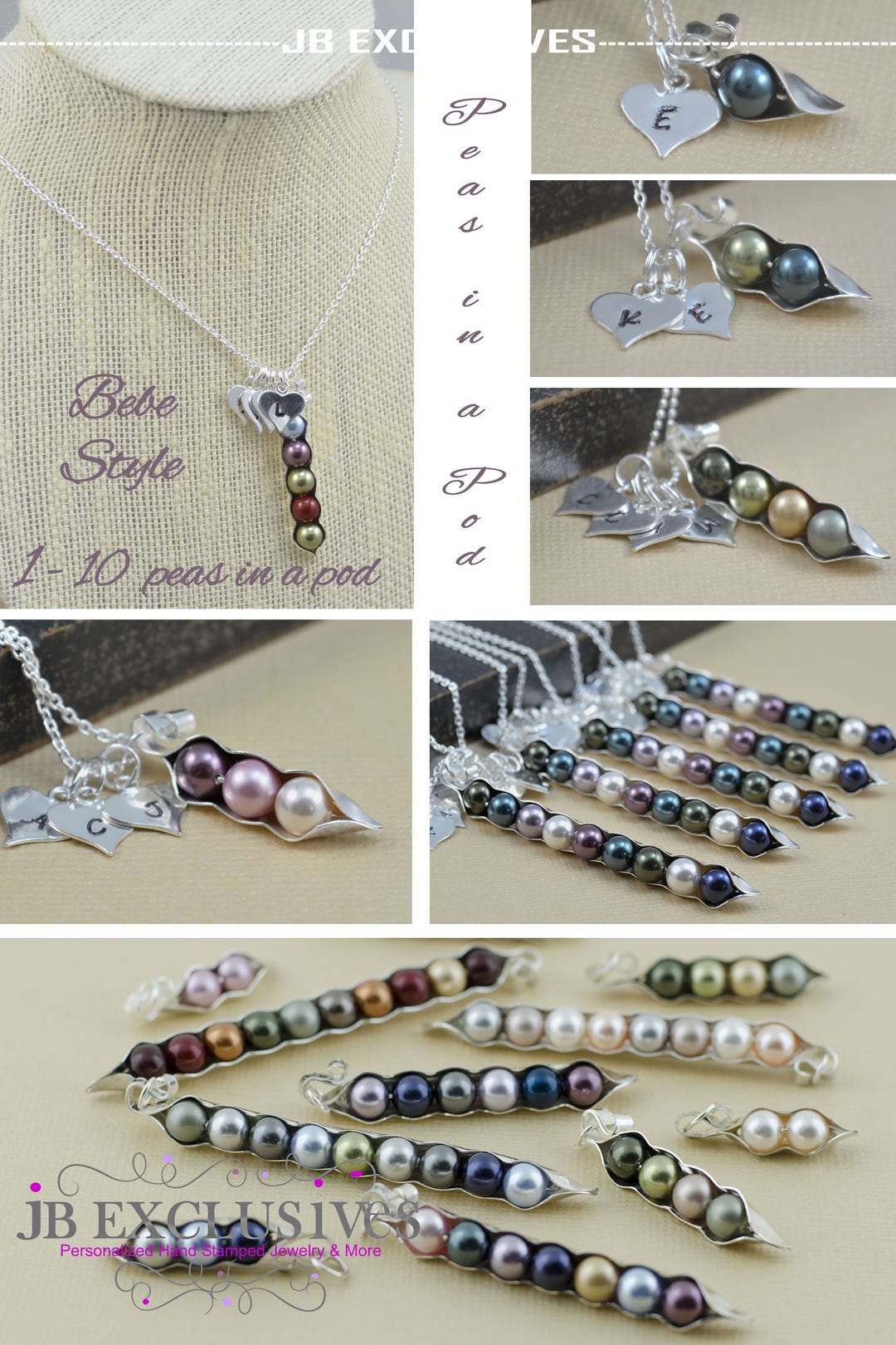 123456789, 10 Pea Pod Necklace, Peas in a Pod, Mommy Necklace