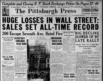 Wall Street Crash 1929 Newspaper Upscaled, Digital Download, Black Tuesday Article, Great Depression 1929 Vintage Newspaper