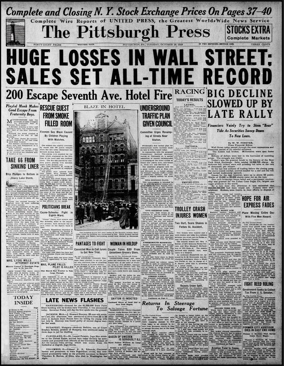 Wall Street Crash 1929 Newspaper Upscaled, Digital Download