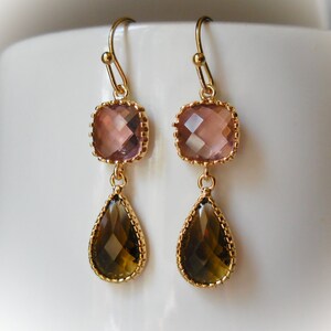 Smokey Quartz Glass Earrings gold plated drop earrings pink brown red bean jewels for women christmas gift autumn fall fashion jewelry image 3