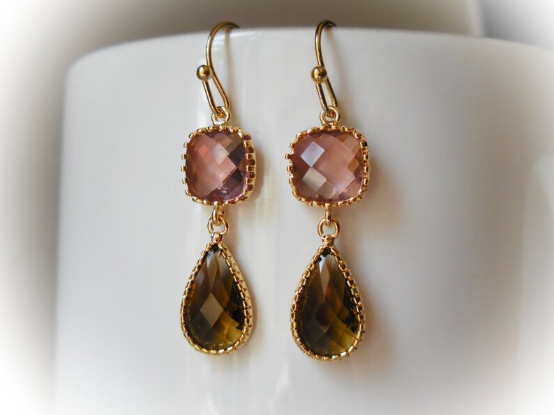 Smokey Quartz Glass Earrings gold plated drop earrings pink brown red bean jewels for women christmas gift autumn fall fashion jewelry image 3