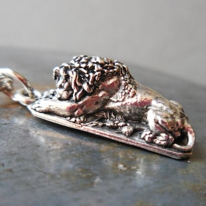 Silver lion necklace Sleeping lion pendant charm necklace Silver plated jewelry Small dainty animal lion necklace Handmade gift for him her image 1