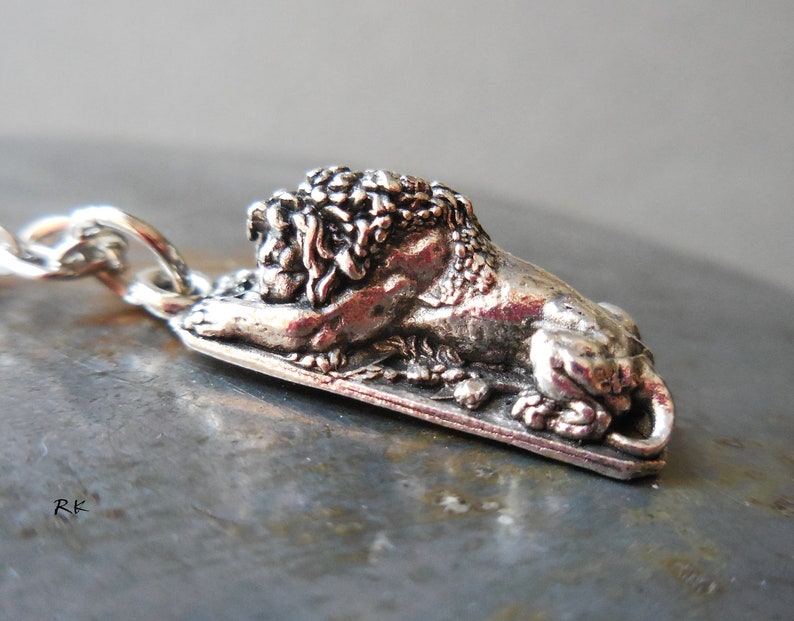 Silver lion necklace Sleeping lion pendant charm necklace Silver plated jewelry Small dainty animal lion necklace Handmade gift for him her image 1