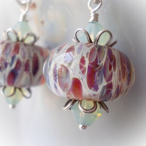 Abyss, glass and silver earrings handmade artist lampwork coral red chrysolite opal crystals forged sterling 925 women dangle earrings ocean