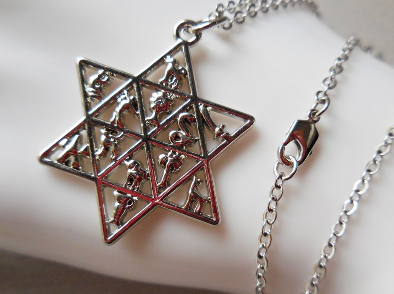 The Twelve Tribes Star of David necklace silver metal Magen David pendant Hebrew Jewelry for men women Pessach passover gift Judaica zodiac image 3