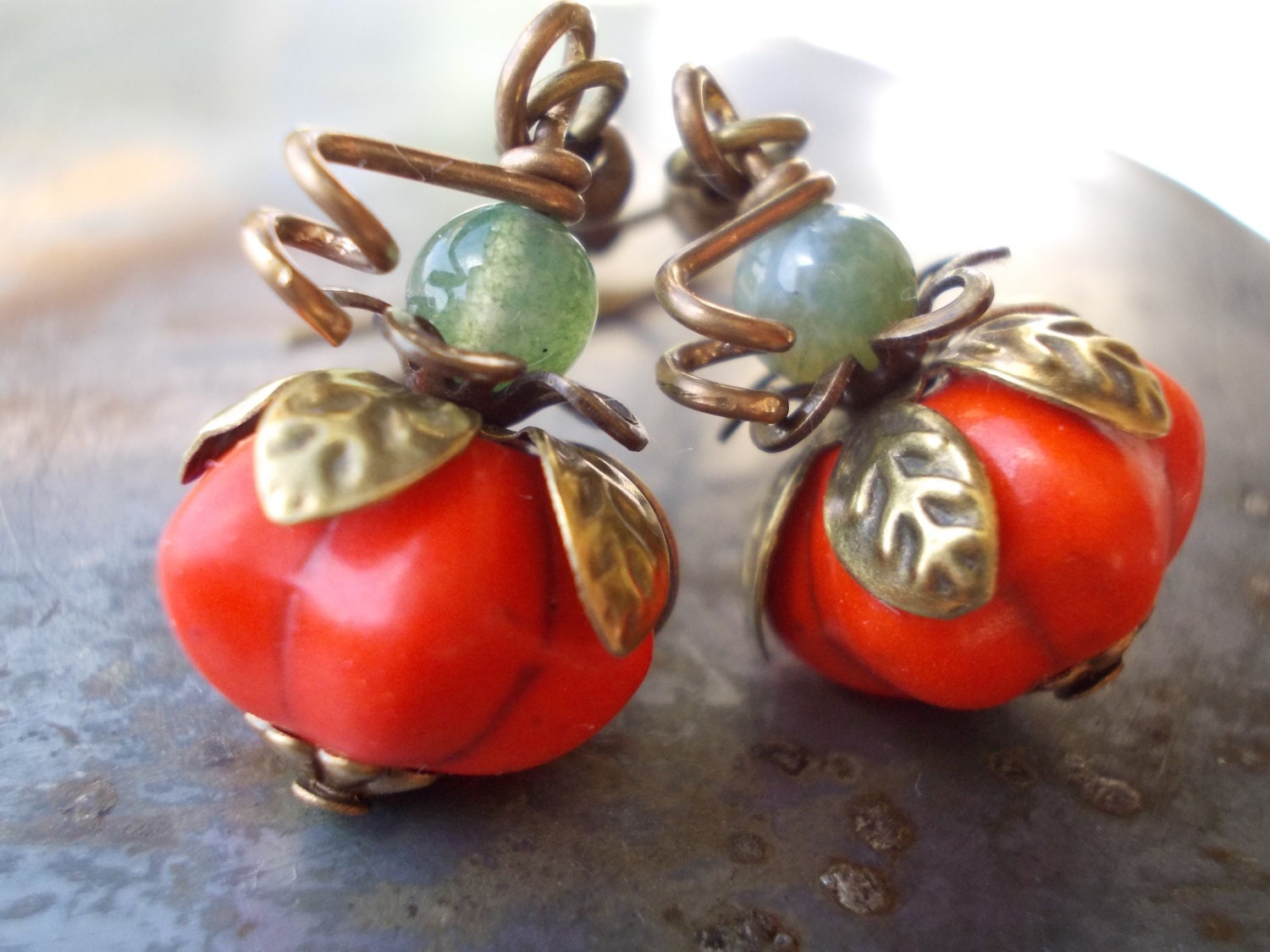 Pumpkin Earrings Organic Dangle Drop Orange Earrings Floral - Etsy