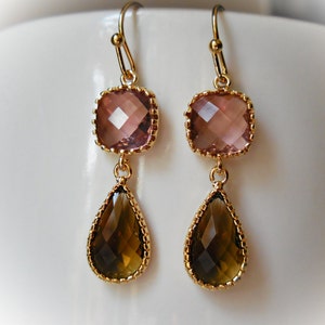 Smokey Quartz Glass Earrings gold plated drop earrings pink brown red bean jewels for women christmas gift autumn fall fashion jewelry image 5