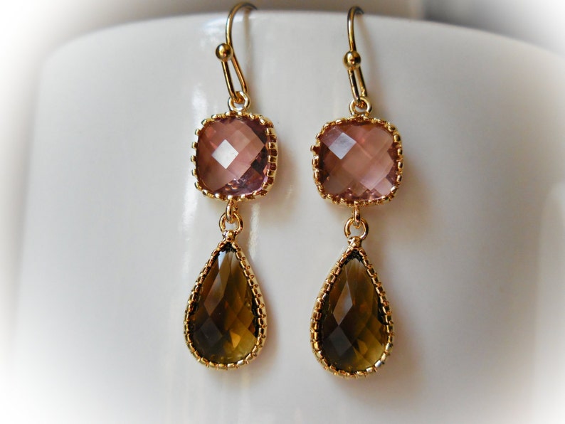 Smokey Quartz Glass Earrings gold plated drop earrings pink brown red bean jewels for women christmas gift autumn fall fashion jewelry image 5
