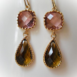 Smokey Quartz Glass Earrings gold plated drop earrings pink brown red bean jewels for women christmas gift autumn fall fashion jewelry image 1