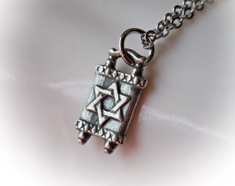 Torah Scrolls Necklace, Star of David kabbalah charm, Judaica pendant necklace Jewish necklace Judaism Jewish gift from Israel Israeli Bible