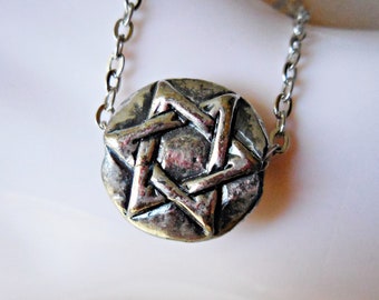 Star of David Necklace, Rustic Magen David Pendant, Mens Hebrew Necklace, Antiqued Silver Patina, Judaica Judaism Jewish Faith Necklace Men