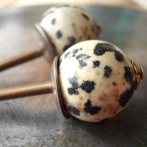 Dalmatian Jasper Earrings natural jasper long dangle organic dalmation jasper Tribal African Style modern Africa brass ethnic rustic jewelry image 2