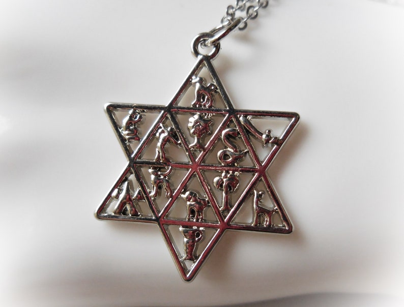 The Twelve Tribes Star of David necklace silver metal Magen David pendant Hebrew Jewelry for men women Pessach passover gift Judaica zodiac image 1