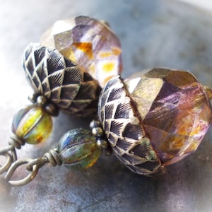Acorn earrings Acorn jewelry earthy bronze earrings oxidized antiqued brass nature inspired dangle drop earrings for women pink rose purple