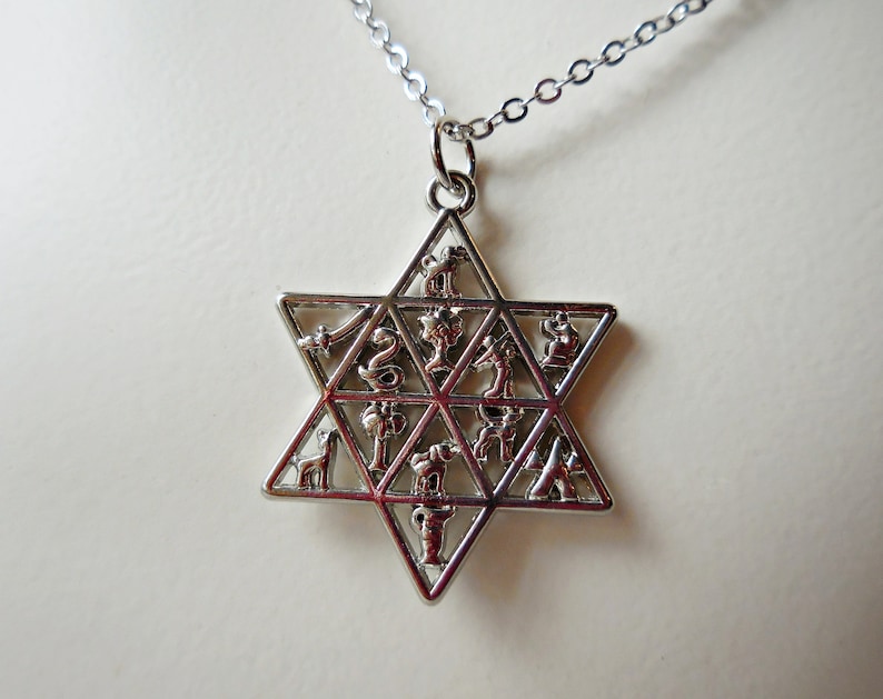 The Twelve Tribes Star of David necklace silver metal Magen David pendant Hebrew Jewelry for men women Pessach passover gift Judaica zodiac image 4