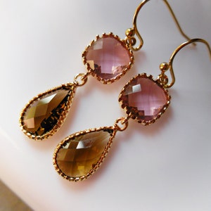 Smokey Quartz Glass Earrings gold plated drop earrings pink brown red bean jewels for women christmas gift autumn fall fashion jewelry image 2