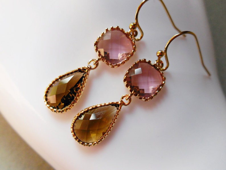 Smokey Quartz Glass Earrings gold plated drop earrings pink brown red bean jewels for women christmas gift autumn fall fashion jewelry image 2