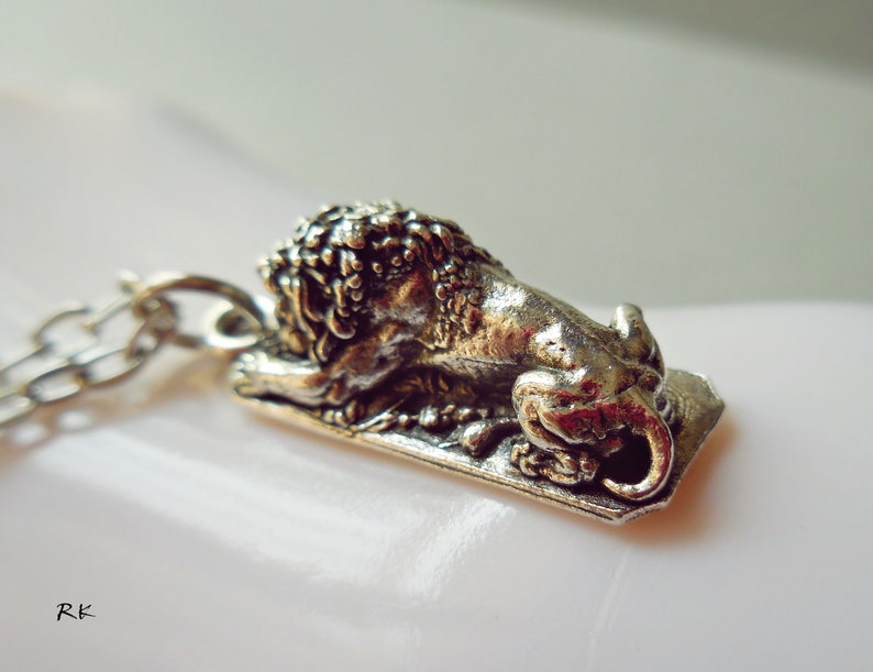 Silver lion necklace Sleeping lion pendant charm necklace Silver plated jewelry Small dainty animal lion necklace Handmade gift for him her image 5