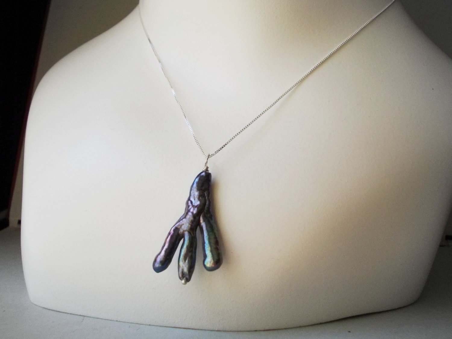 Single Pearl Necklace sterling silver freshwater pearl gray grey black big large organic 925 handmade jewelry unique original bohemian boho