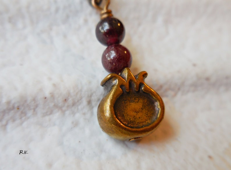 Pomegranate necklace Garnet necklace Pomegranate fruit Bronze brass pendant charm Persephone pomegranate jewel natural raw gemstone crystal image 3