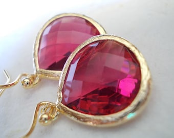 Ruby gold earrings ruby red glass earrings faceted fancy dangle earrings gold plated jewelry drop earrings for women ruby gold rose cut gift