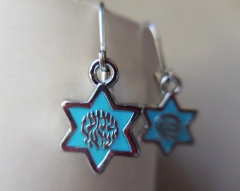 Magen David Earrings with Shema Israel in sky blue silver plated Star of David Hebrew שמע ישראל Rosh Hashanah Hanukkah gift earrings