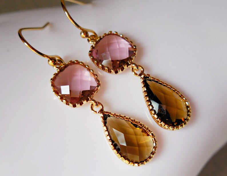 Smokey Quartz Glass Earrings gold plated drop earrings pink brown red bean jewels for women christmas gift autumn fall fashion jewelry image 4