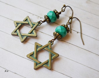 Star of David Earrings Turquoise stone earrings Star of David Hebrew Rosh Hashanah Hanukkah gift Jewish art symbol Israel Judaism Jerusalem