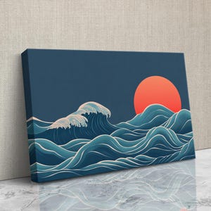Blue Abstract Waves Wall Art, Modern Abstract Art, Eclectic Canvas Art Print