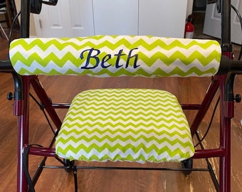 Personalized Rollator Walker chevron pattern seat and back bar cover set  12 x 12 seat, 4" or 6" back roller bar cover, walker accessory.