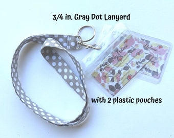 LANYARD SUPER SALE- Gray Dot, Fabric Lanyard, 2 pouches included, Teacher Appreciation Lanyard, Teach Gift, Nurse Lanyard, Key Lanyard,