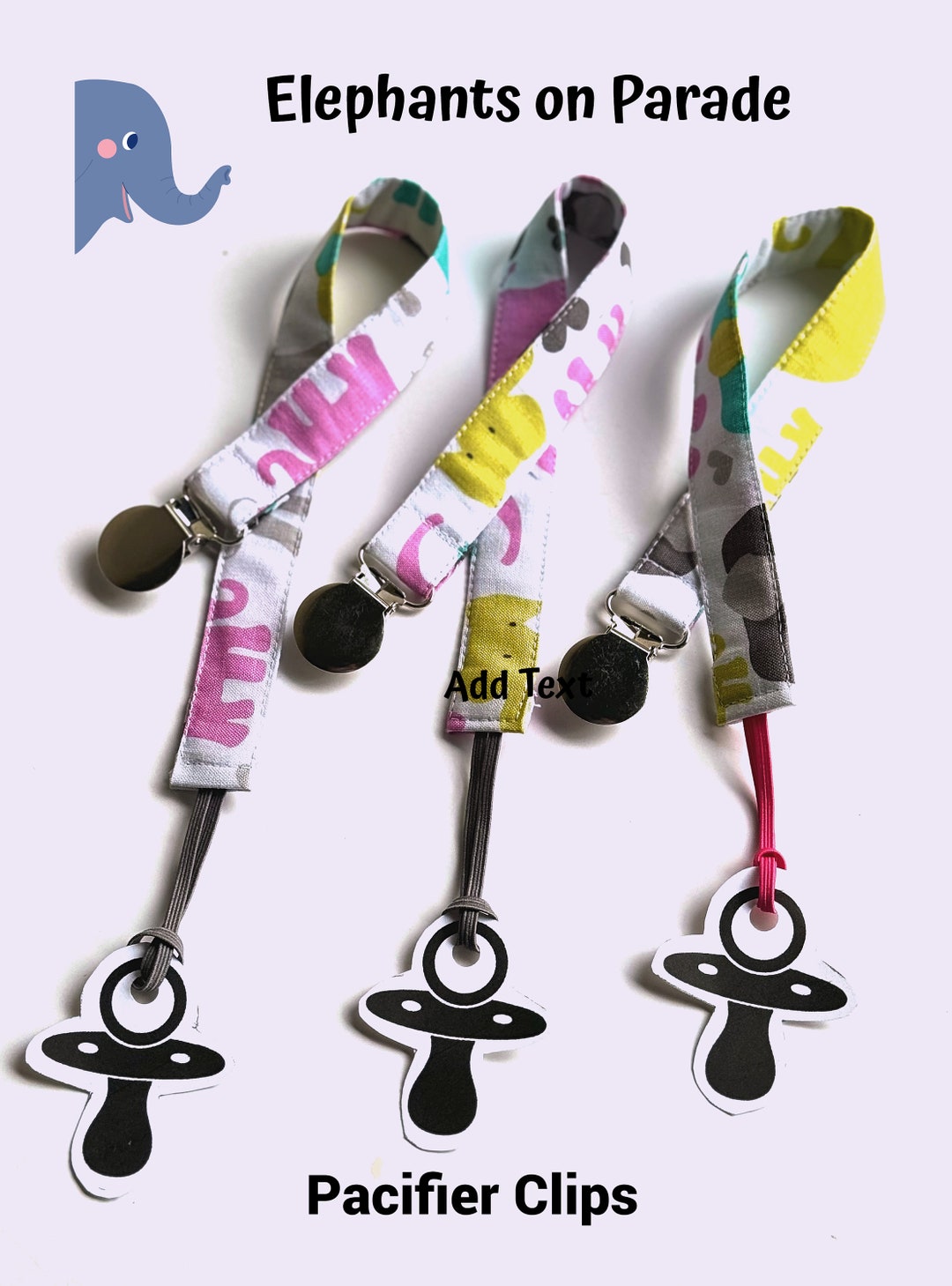 Baby Pacifier Clip Elephants 13 Toddler Binky Holder Etsy