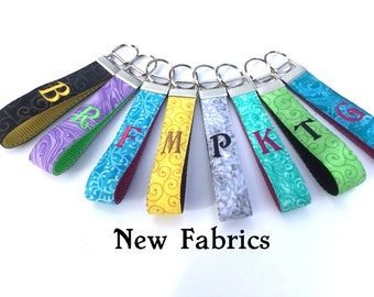Embroidered Key Chain Key Fob ONE LETTER  Wristlet  Key Chain, Monogram Teacher Key Chain, Bridesmaid Gift,  Teacher Appreciation Gift