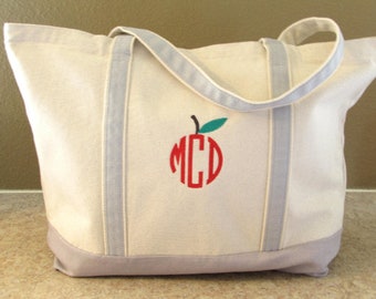 Zippered APPLE Tote Bag  25", Beach Bag,  Teacher Tote Bag Teacher  Appreciation Gift Idea Large Tote Bag Teacher Tote  Shower Tote  D