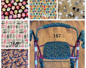 Rollator Walker seat and back bar cover set double layer reversible 12 x 12 seat cover, 4" or 6" back roller bar cover, walker accessory.