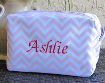 Personalized Embroidered Makeup Bag, Cosmetic Bag, Bridesmaid Gift Teen Gift, Birthday Gift, Travel Toiletry, Ballet Shoe Bag , Chevron