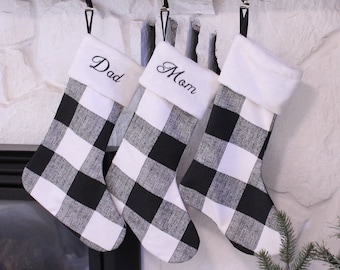 Buffalo Plaid Stockings, Black and White Check Stockings, Gingham Stocking, Checkered Pattern, farmhouse style Christmas