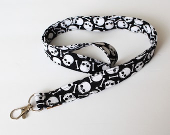 Black Skull Lanyard for teachers, Black cat lanyard teacher badge holder,  skull lanyard for keys, black Halloween lanyard Id holder